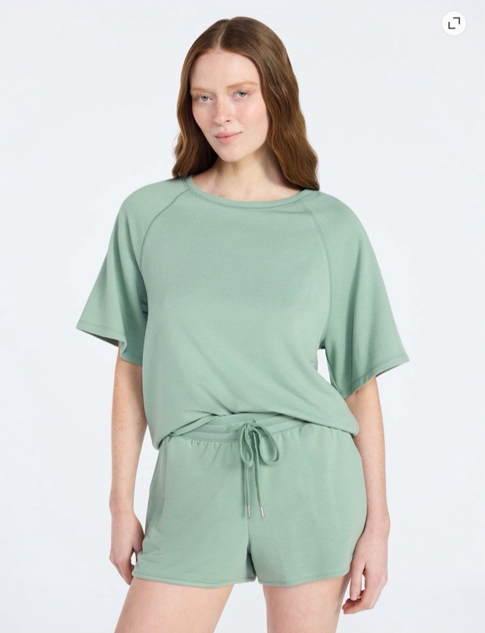 Joyspun Women's French Terry Lounge Sleep Top & Shorts Set Size Medium Green